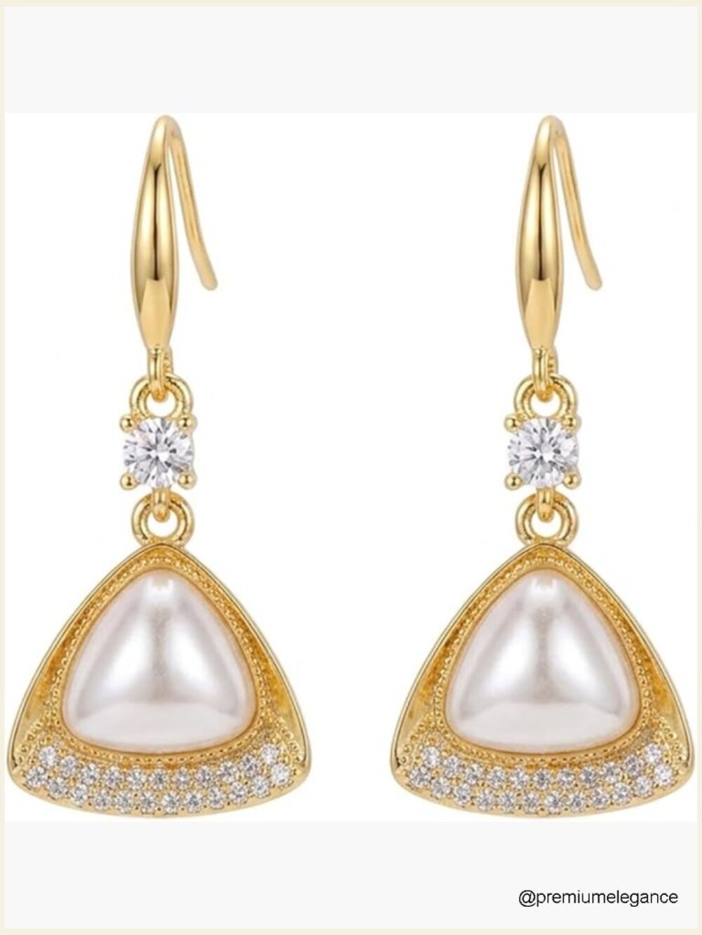 Geometric Pearl Dangle Earrings, Gold Plated Earrings with Diamond Accents,